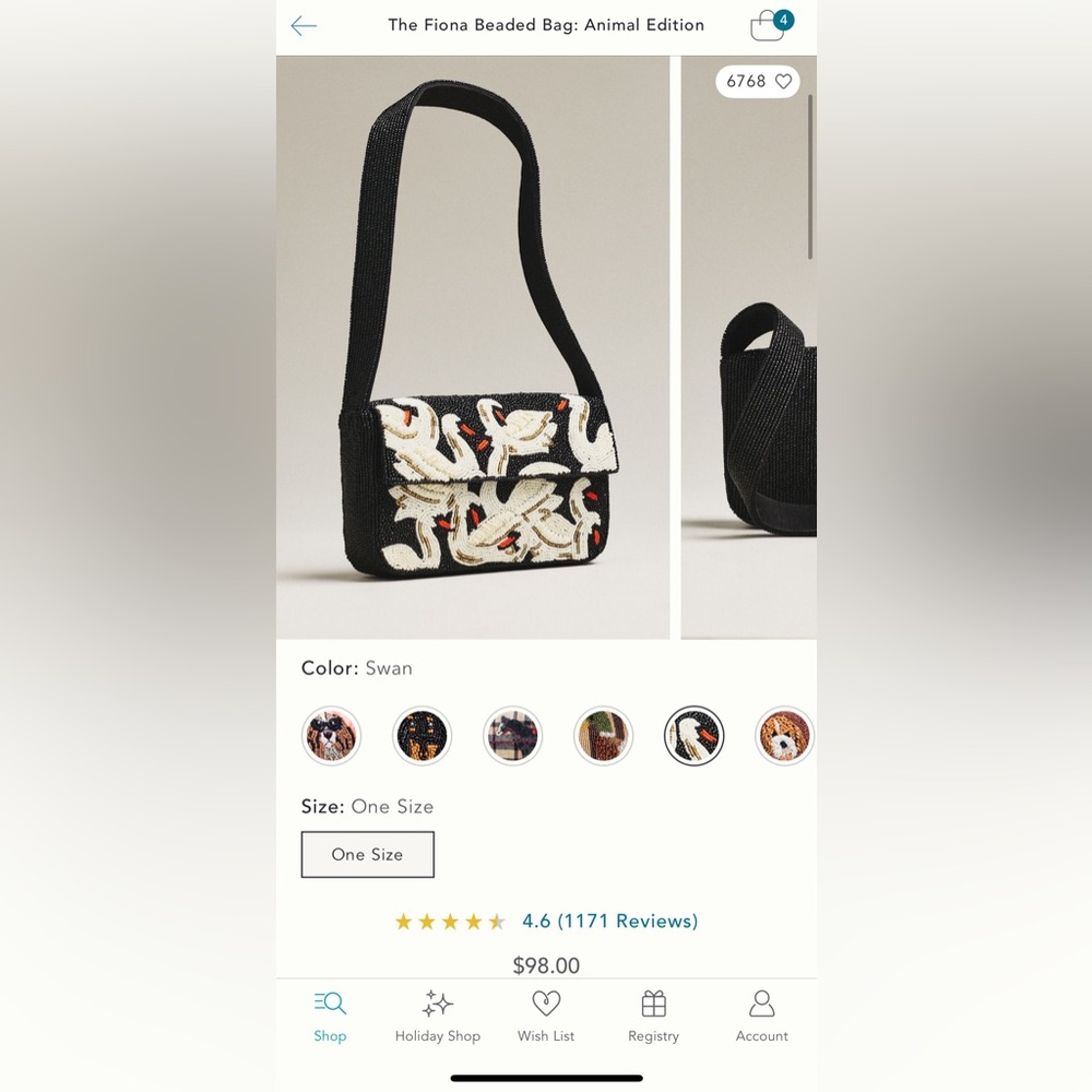 Anthropologie Fiona Beaded Bag - Swan